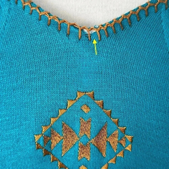 Vintage Southwest Top Womens S Turquoise Knit Embroidered Dolman Sleeve Shirt - Picture 12 of 15